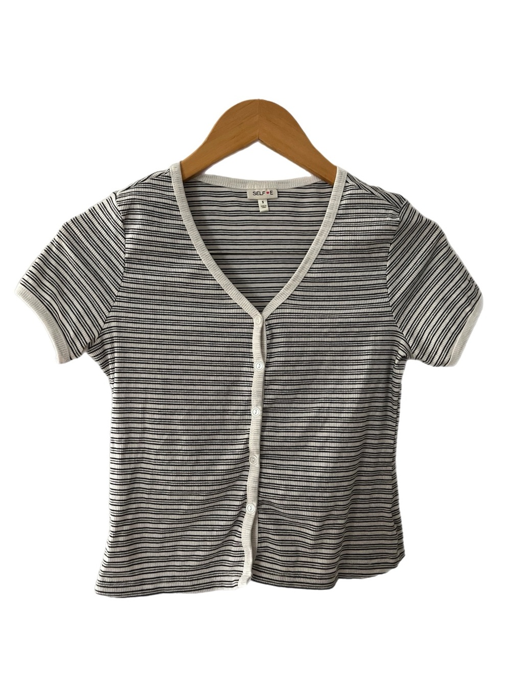 Short-Sleeve Striped Button-Front Kids Top in Black and White by Selfie